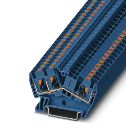 Phoenix Contact Multi-Conductor - Desk Design Terminal Block; PTS 4-TWIN BU ; 30A; 600V; 1-Level; #24 - #10; Push-In Connection; Blue